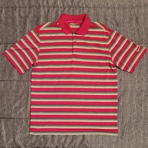 NIKE Tour Performance Golf Shirt, Medium, Berry Pink with Black & White Stripes